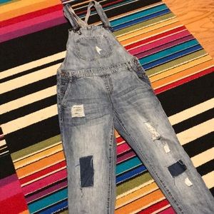 Distressed overalls